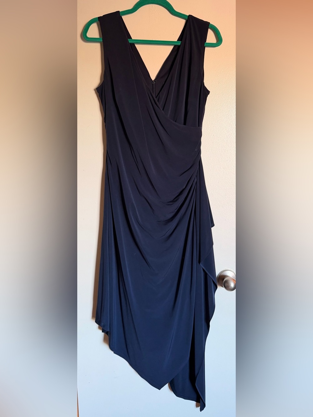 Kensie Asymmetrical Draped V-Neck Dress - Navy